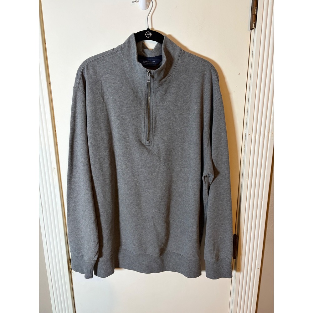 Roundtree & Yorke Mens Gray Cotton Blend Quarter Zip Pullover Sweater Large